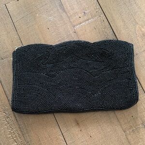 Vintage Black Beaded Evening Clutch - Unbranded